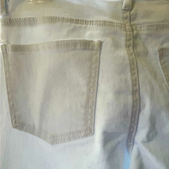 Almost Famous 7 Light blue flared leg raw hem high rise double denim Block color - Picture 7 of 9